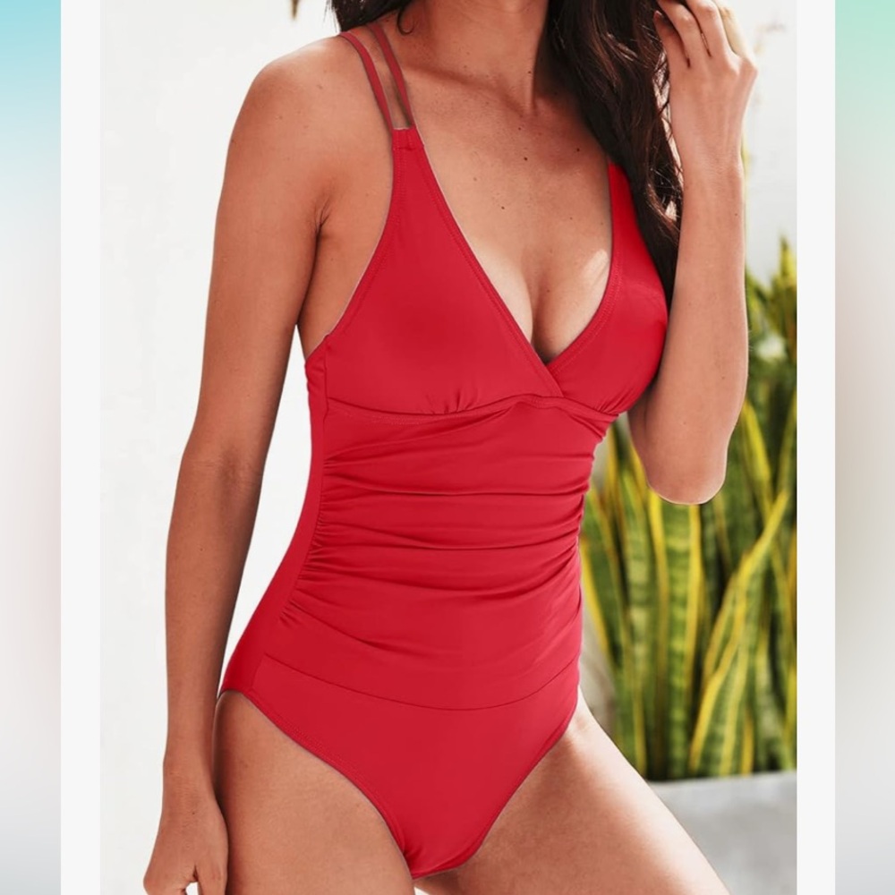 NW, KI LAPHEE Red One-Piece ruched front Tommy control Swimsuit size XL